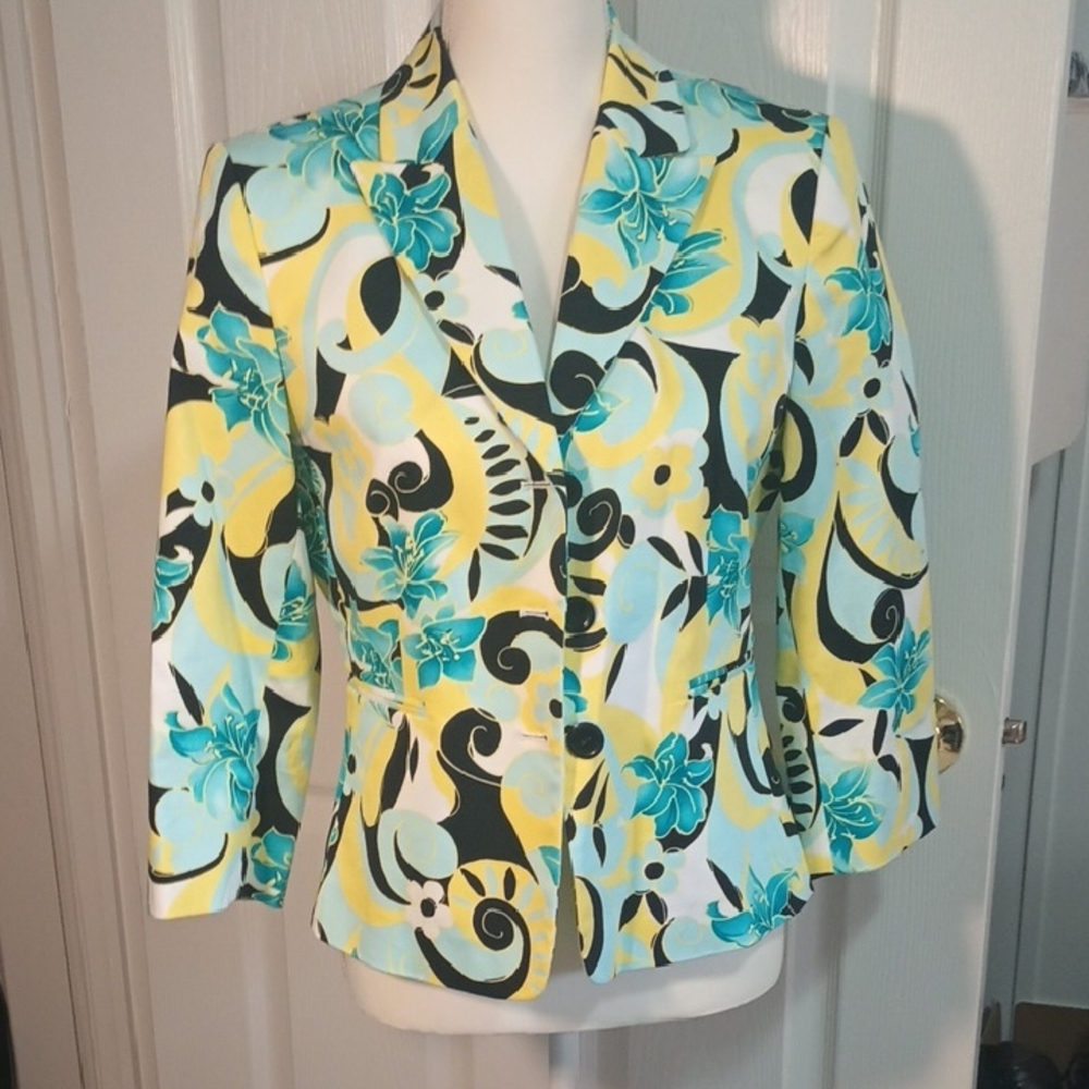 TAHARI SPRING FLORAL JACKET LONG SLEEVE BRILLIANT COLORS 8P